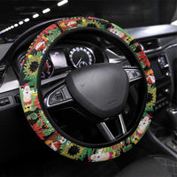 Hawaiian Santa Christmas Pattern Steering Wheel Cover Black Version - Wonder Print Shop