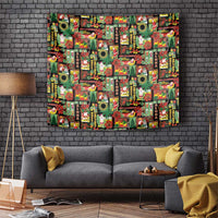 Hawaiian Santa Christmas Pattern Tapestry Black Version - Wonder Print Shop