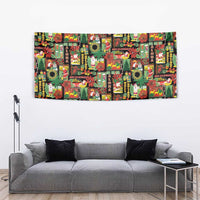 Hawaiian Santa Christmas Pattern Tapestry Black Version - Wonder Print Shop