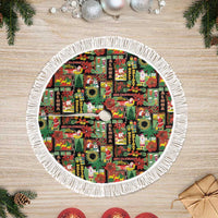Hawaiian Santa Christmas Pattern Tree Skirt Black Version - Wonder Print Shop