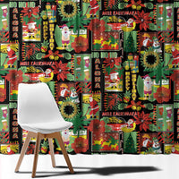 Hawaiian Santa Christmas Pattern Window Curtain Black Version - Wonder Print Shop