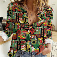 Hawaiian Santa Christmas Pattern Women Casual Shirt Black Version - Wonder Print Shop