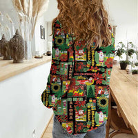 Hawaiian Santa Christmas Pattern Women Casual Shirt Black Version - Wonder Print Shop