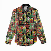 Hawaiian Santa Christmas Pattern Women Casual Shirt Black Version - Wonder Print Shop