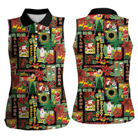 Hawaiian Santa Christmas Pattern Women Sleeveless Polo Shirt Black Version - Wonder Print Shop
