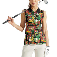 Hawaiian Santa Christmas Pattern Women Sleeveless Polo Shirt Black Version - Wonder Print Shop