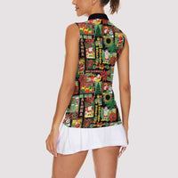 Hawaiian Santa Christmas Pattern Women Sleeveless Polo Shirt Black Version - Wonder Print Shop