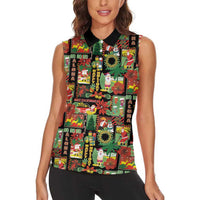 Hawaiian Santa Christmas Pattern Women Sleeveless Polo Shirt Black Version - Wonder Print Shop
