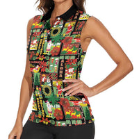 Hawaiian Santa Christmas Pattern Women Sleeveless Polo Shirt Black Version - Wonder Print Shop
