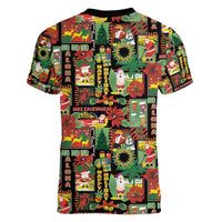 Hawaiian Santa Christmas Pattern Women V-Neck T-Shirt Black Version - Wonder Print Shop