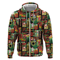 Hawaiian Santa Christmas Pattern Zip Hoodie Black Version - Wonder Print Shop