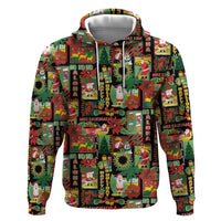 Hawaiian Santa Christmas Pattern Zip Hoodie Black Version - Wonder Print Shop