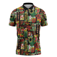 Hawaiian Santa Christmas Pattern Zipper Polo Shirt Black Version - Wonder Print Shop