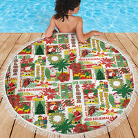 Hawaiian Santa Christmas Pattern Beach Blanket White Version - Wonder Print Shop