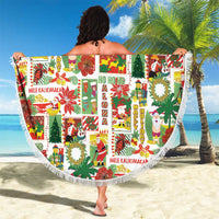 Hawaiian Santa Christmas Pattern Beach Blanket White Version - Wonder Print Shop