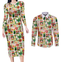 Hawaiian Santa Christmas Pattern Couples Matching Long Sleeve Bodycon Dress and Long Sleeve Button Shirt White Version - Wonder Print Shop