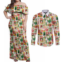 Hawaiian Santa Christmas Pattern Couples Matching Off Shoulder Maxi Dress and Long Sleeve Button Shirt White Version - Wonder Print Shop