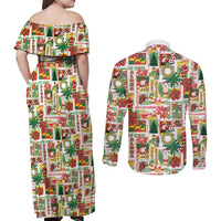 Hawaiian Santa Christmas Pattern Couples Matching Off Shoulder Maxi Dress and Long Sleeve Button Shirt White Version - Wonder Print Shop