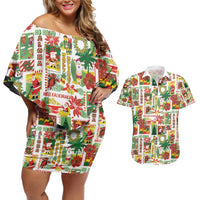 Hawaiian Santa Christmas Pattern Couples Matching Off Shoulder Short Dress and Hawaiian Shirt White Version - Wonder Print Shop