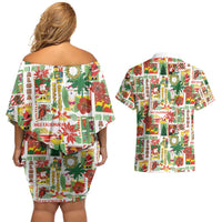 Hawaiian Santa Christmas Pattern Couples Matching Off Shoulder Short Dress and Hawaiian Shirt White Version - Wonder Print Shop