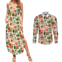 Hawaiian Santa Christmas Pattern Couples Matching Summer Maxi Dress and Long Sleeve Button Shirt White Version - Wonder Print Shop