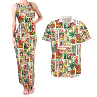 Hawaiian Santa Christmas Pattern Couples Matching Tank Maxi Dress and Hawaiian Shirt White Version - Wonder Print Shop