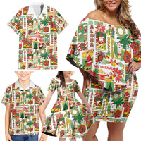 Hawaiian Santa Christmas Pattern Family Matching Off Shoulder Short Dress and Hawaiian Shirt White Version - Wonder Print Shop
