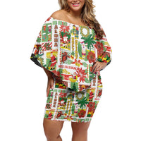 Hawaiian Santa Christmas Pattern Family Matching Off Shoulder Short Dress and Hawaiian Shirt White Version - Wonder Print Shop