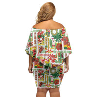 Hawaiian Santa Christmas Pattern Family Matching Off Shoulder Short Dress and Hawaiian Shirt White Version - Wonder Print Shop