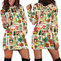 Hawaiian Santa Christmas Pattern Hoodie Dress White Version - Wonder Print Shop