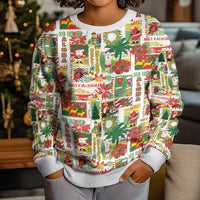 Hawaiian Santa Christmas Pattern Kid Ugly Christmas Sweater White Version - Wonder Print Shop