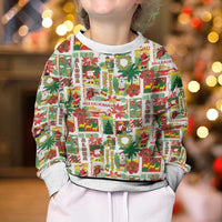Hawaiian Santa Christmas Pattern Kid Ugly Christmas Sweater White Version - Wonder Print Shop