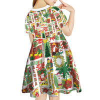 Hawaiian Santa Christmas Pattern Kid Short Sleeve Dress White Version - Wonder Print Shop