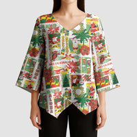 Hawaiian Santa Christmas Pattern Kimono Sleeve Blouse White Version - Wonder Print Shop