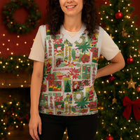 Hawaiian Santa Christmas Pattern Christmas Knitted V-Neck Vest White Version - Wonder Print Shop