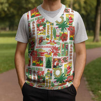 Hawaiian Santa Christmas Pattern Christmas Knitted V-Neck Vest White Version - Wonder Print Shop