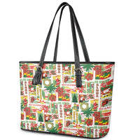Hawaiian Santa Christmas Pattern Leather Tote Bag White Version - Wonder Print Shop