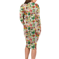 Hawaiian Santa Christmas Pattern Long Sleeve Bodycon Dress White Version - Wonder Print Shop