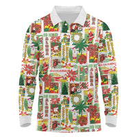 Hawaiian Santa Christmas Pattern Long Sleeve Polo Shirt White Version - Wonder Print Shop