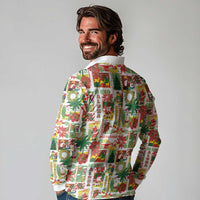 Hawaiian Santa Christmas Pattern Long Sleeve Polo Shirt White Version - Wonder Print Shop