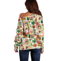 Hawaiian Santa Christmas Pattern Off Shoulder Sweater White Version - Wonder Print Shop