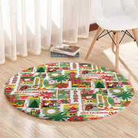 Hawaiian Santa Christmas Pattern Round Carpet White Version - Wonder Print Shop
