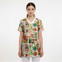 Hawaiian Santa Christmas Pattern Scrub Top White Version - Wonder Print Shop