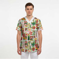 Hawaiian Santa Christmas Pattern Scrub Top White Version - Wonder Print Shop