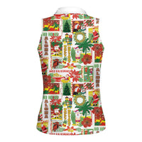 Hawaiian Santa Christmas Pattern Women Sleeveless Polo Shirt White Version - Wonder Print Shop