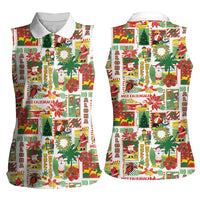 Hawaiian Santa Christmas Pattern Women Sleeveless Polo Shirt White Version - Wonder Print Shop