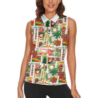 Hawaiian Santa Christmas Pattern Women Sleeveless Polo Shirt White Version - Wonder Print Shop