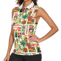 Hawaiian Santa Christmas Pattern Women Sleeveless Polo Shirt White Version - Wonder Print Shop