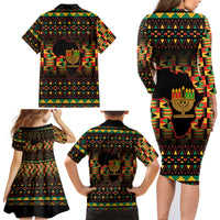 Kwanzaa Festival Family Matching Long Sleeve Bodycon Dress and Hawaiian Shirt Kinara Candles African Pattern - Wonder Print Shop
