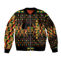 Kwanzaa Festival Sleeve Zip Bomber Jacket Kinara Candles African Pattern - Wonder Print Shop